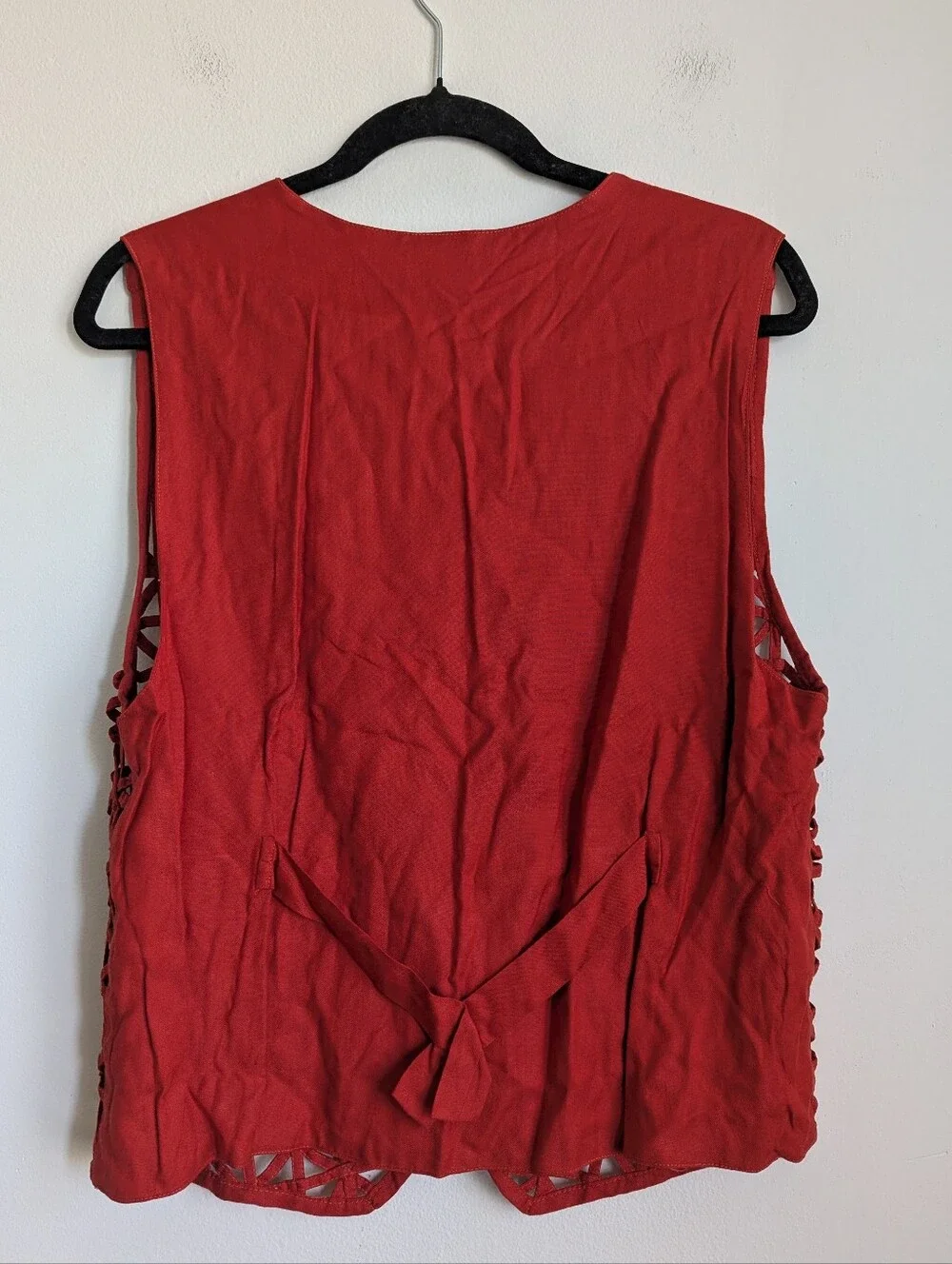 Vintage Indie Latticed Lazer Cut Lace Vest In Scarlet Orange Size M Boho